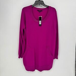 Cyrus Women's 1X Magenta Berry Long Sleeve Tunic Sweater With Pockets Cozy New